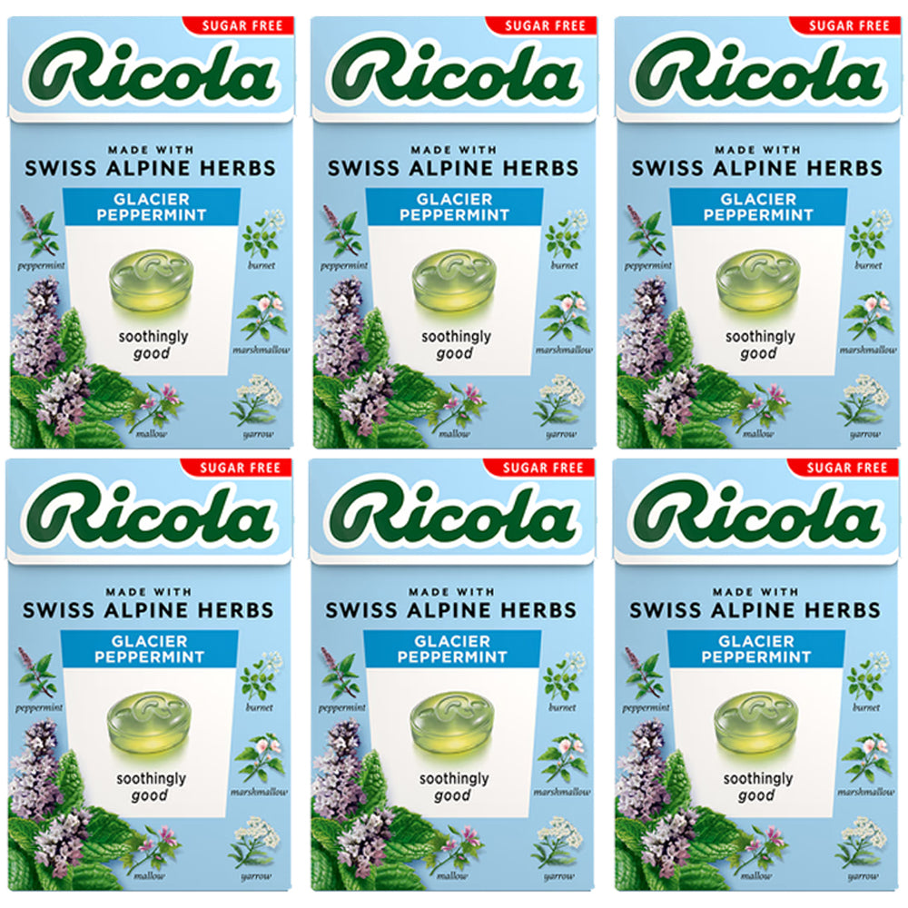 Ricola Glacier Peppermint Sugar Free Sweets 45g(Pack of 6 Boxes)
