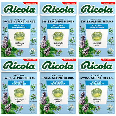 Ricola Glacier Peppermint Sugar Free Sweets 45g(Pack of 6 Boxes)