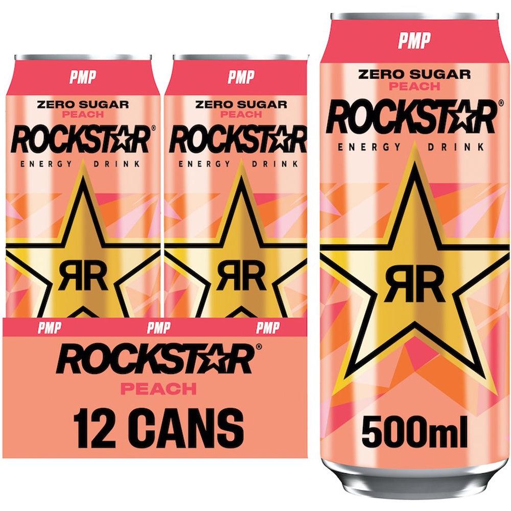 Rockstar Peach Energy Drink Can PMP 500ml x 12