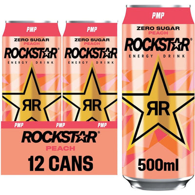 Rockstar Peach Energy Drink Can PMP 500ml x 12