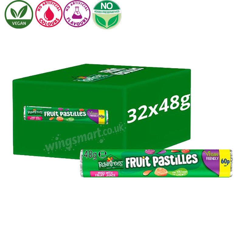 Rowntree’s Fruit Pastilles Sweets Tube 48g PMP (Box of 32) – Chewy Fruity Sugar Coated Candy