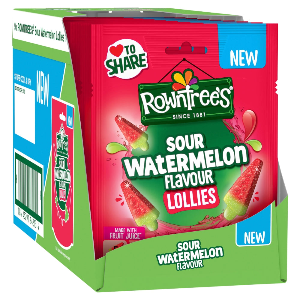 Rowntree's Lollies Sour Watermelon Flavour Sweets 130g x 9 Pack Sharing Bags