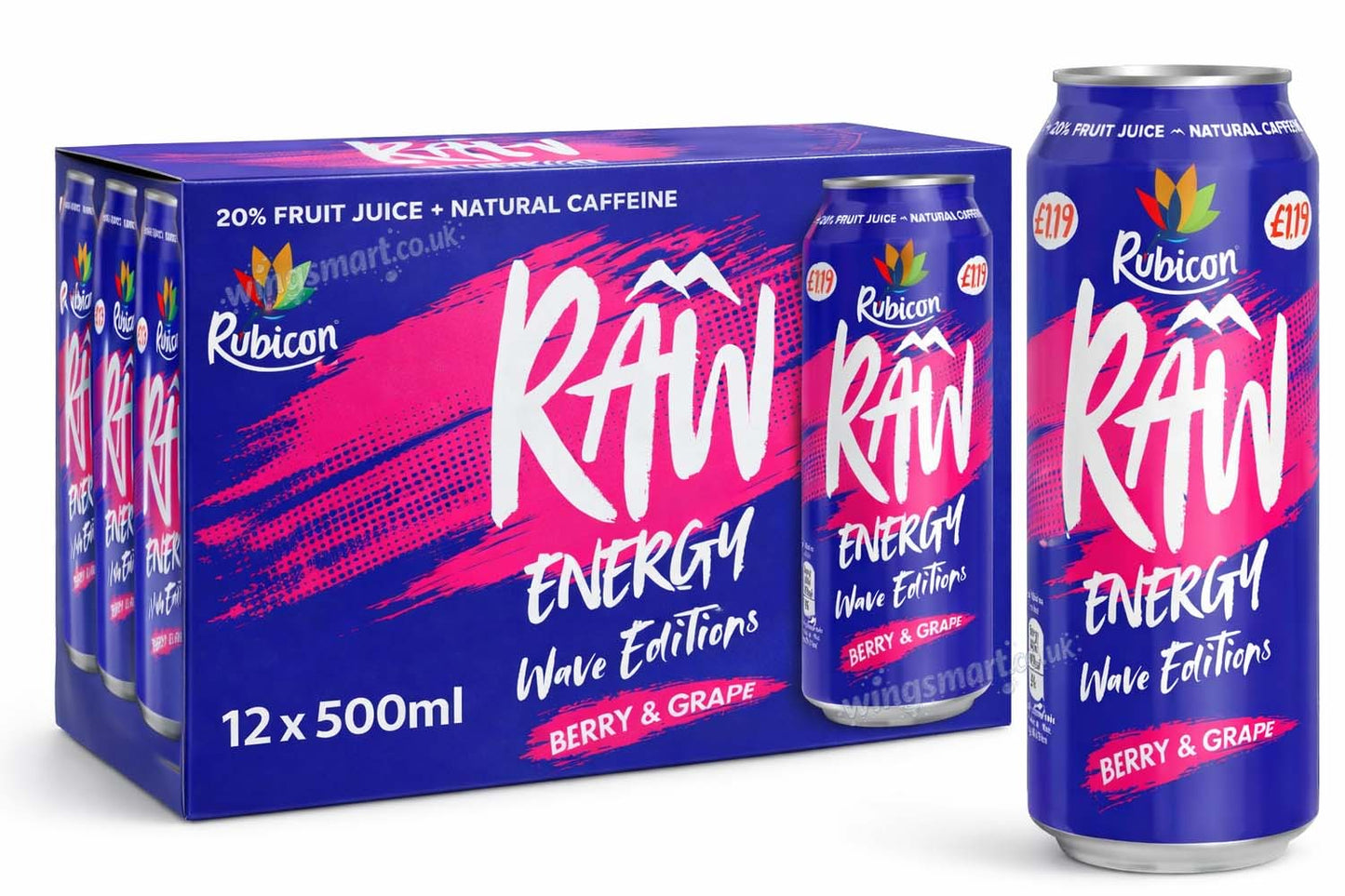 Rubicon Raw Energy Berry & Grape 500ml PMP (6 & 12 Cans)
