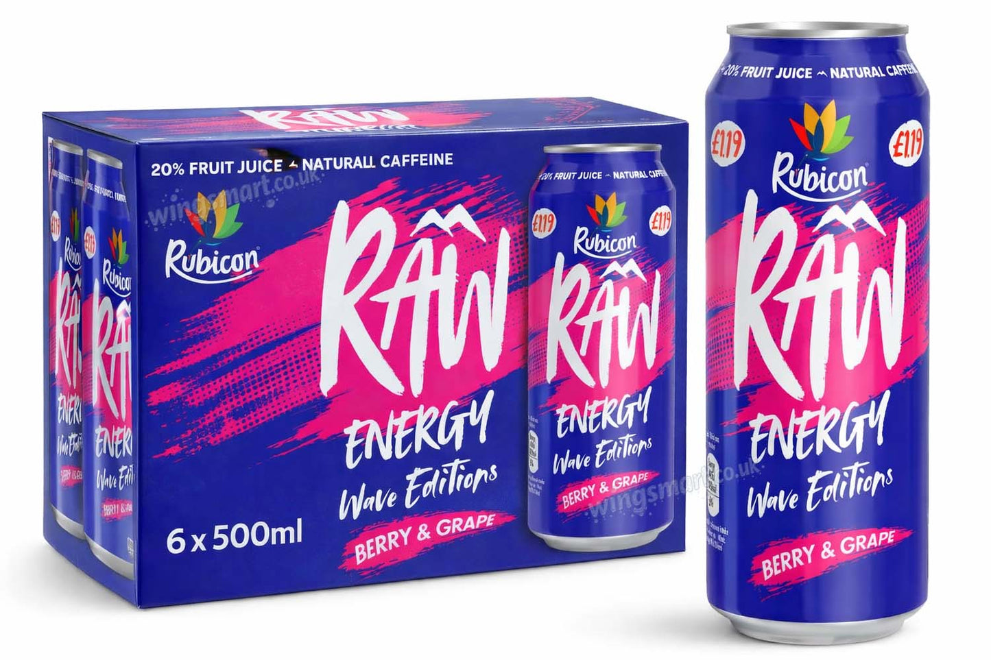 Rubicon Raw Energy Berry & Grape 500ml PMP (6 & 12 Cans)