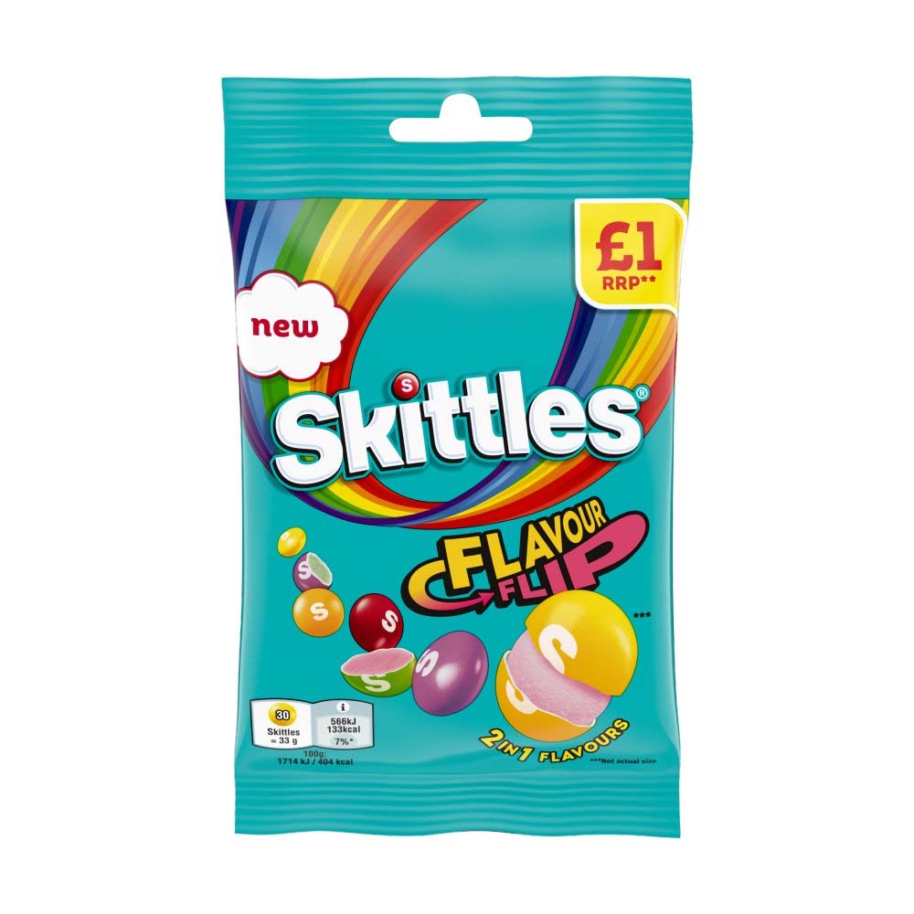 Skittles Fruit Flavour Flip Sweets PMP – 109g Sharing Bag (Pack of 14)