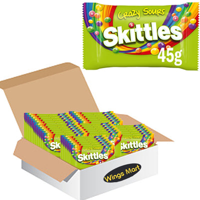 Skittles Vegan Chewy Crazy Sour Sweets Fruit Flavoured Bag 45g (Box of 36)