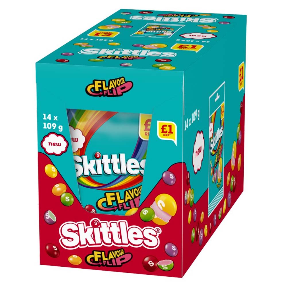 Skittles Fruit Flavour Flip Sweets PMP – 109g Sharing Bag (Pack of 14)