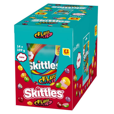 Skittles Fruit Flavour Flip Sweets PMP – 109g Sharing Bag (Pack of 14)