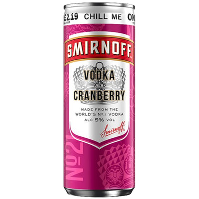 Smirnoff No.21 Vodka and Cranberry 5% vol Ready to Drink Premix 250ml Can PMP (Case of 12)