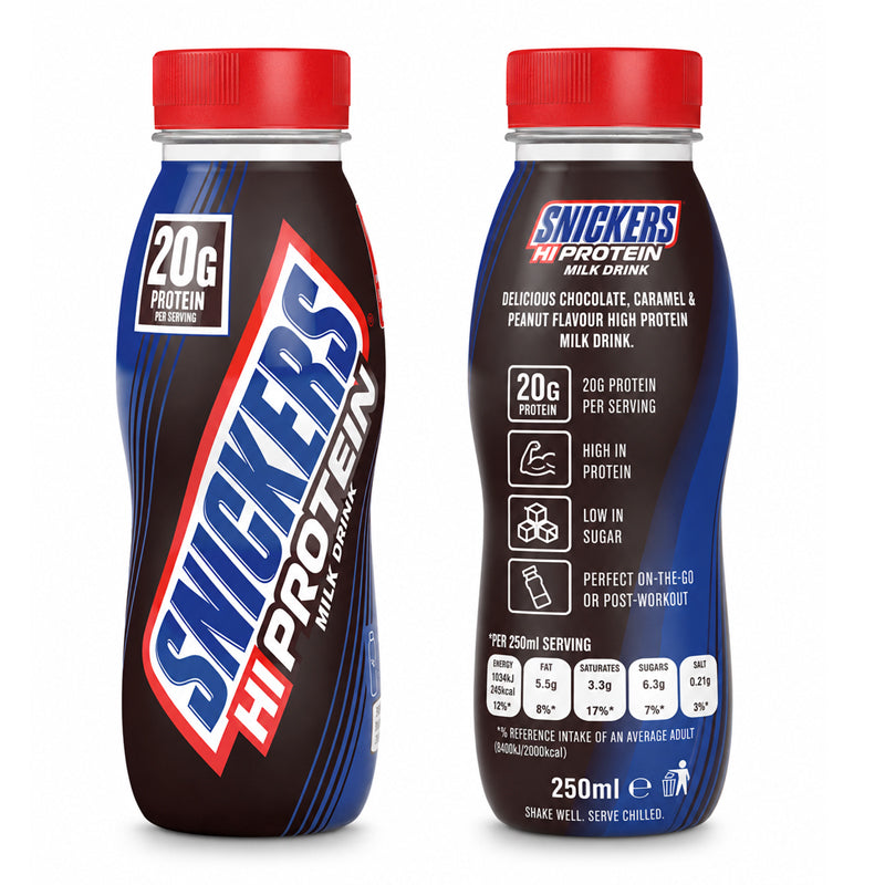 Snickers Hi Protein Milk Drink 250ml (Pack of 12) – Chocolate Peanut Protein Shake