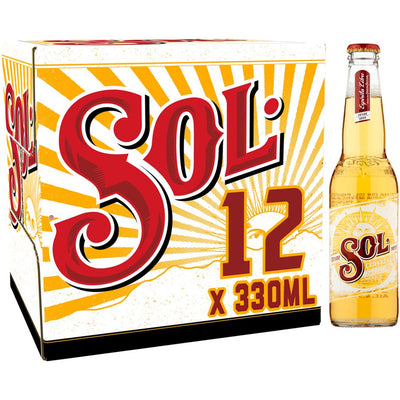 Sol Cerveza de México Original Lager Beer 4.2% ABV Bottle 12x330ml