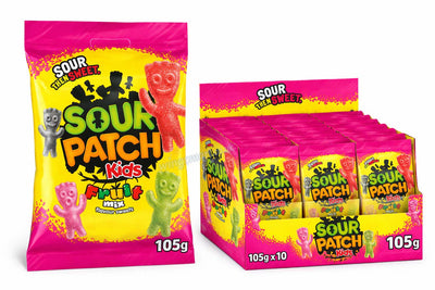 Sour Patch Kids Fruit Mix Candy Bag 105g – Box of 10 Sour & Sweet Gummies