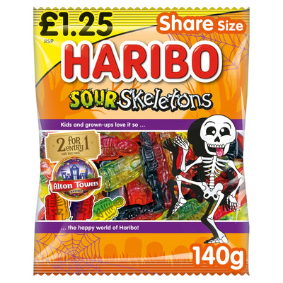 Haribo Sour Skeletons Bag 12 x 140g Bags PMP