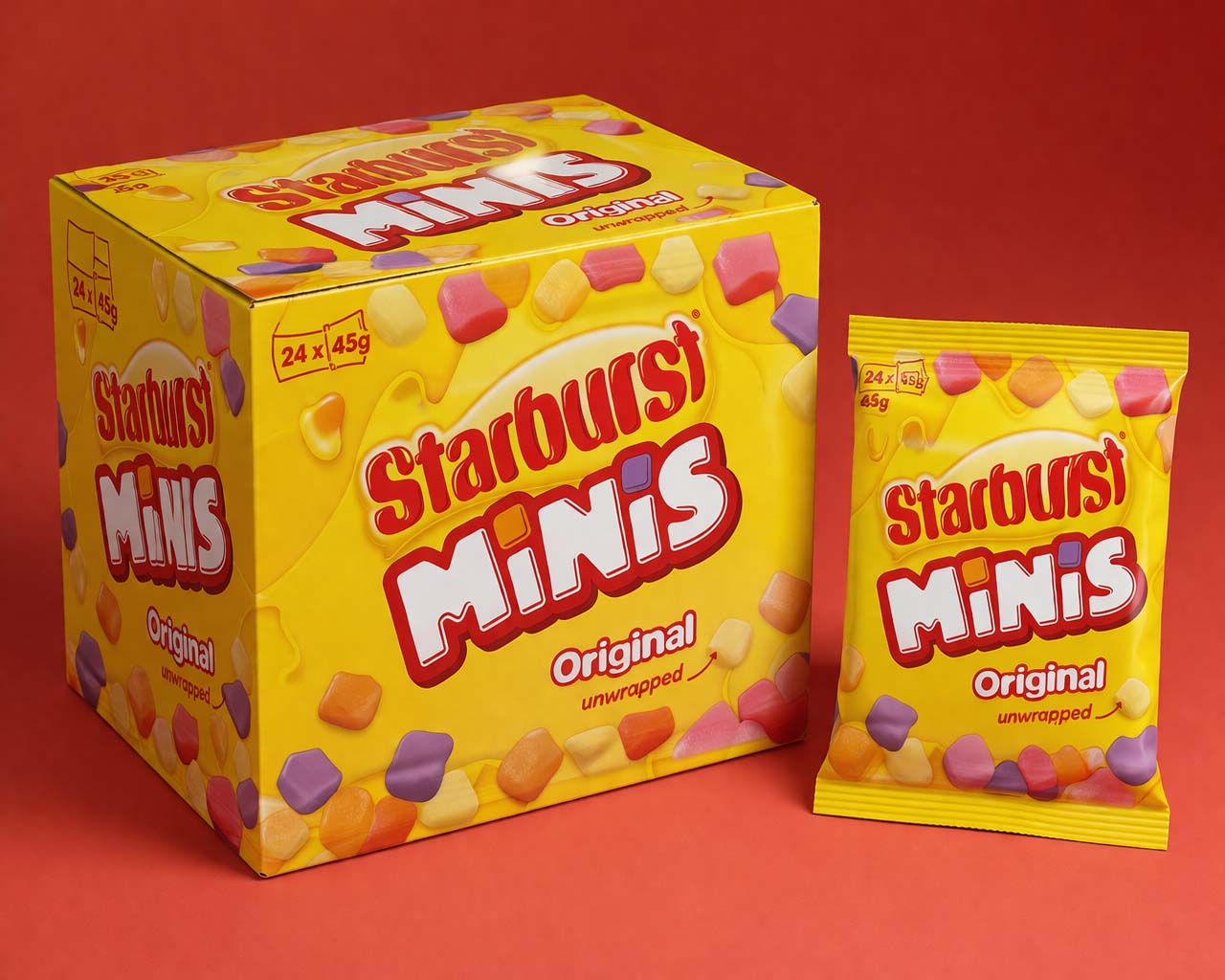 Starburst Minis Original Fruit Chews Bags 45g (Box of 24)