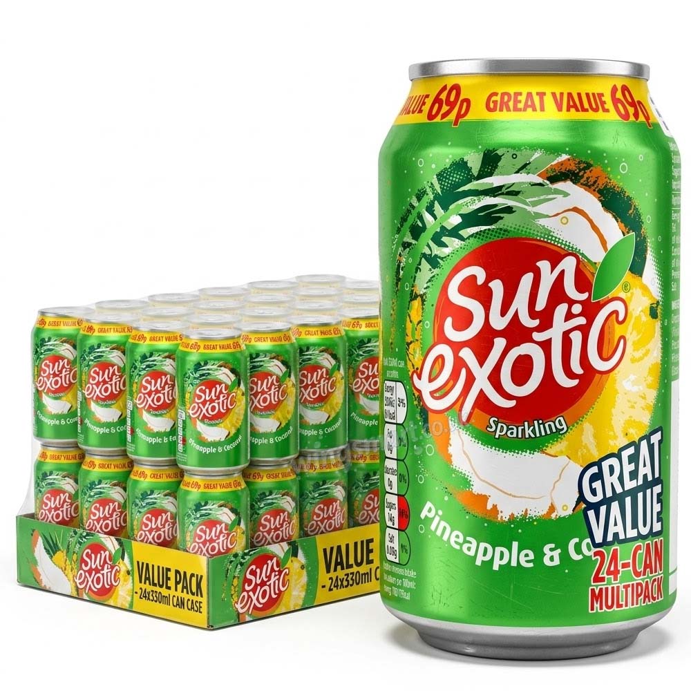 Sun Exotic Sparkling Pineapple & Coconut Soft Drink 330ml (24 Cans)