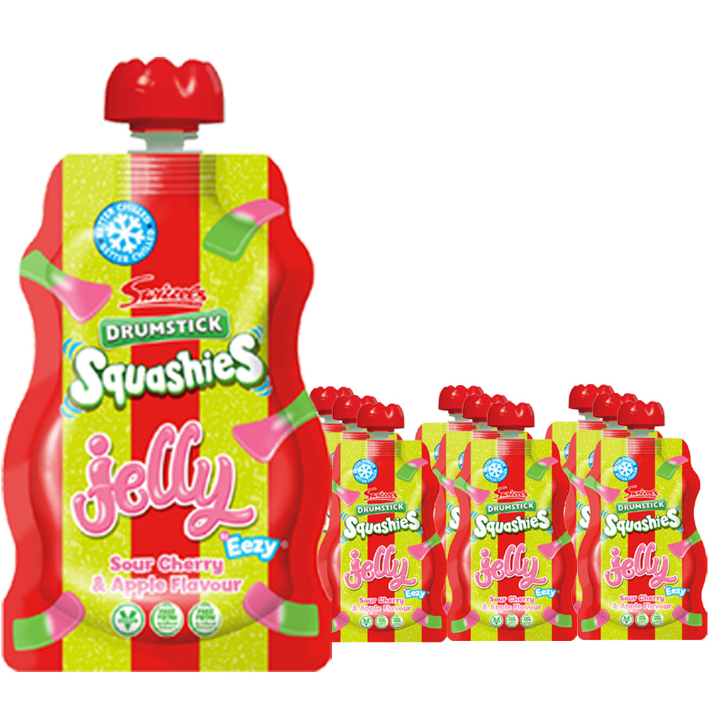 Swizzels Drumsticks Squashies Sour Apple and Cherry Jelly Pouch 80g (Box of 12)