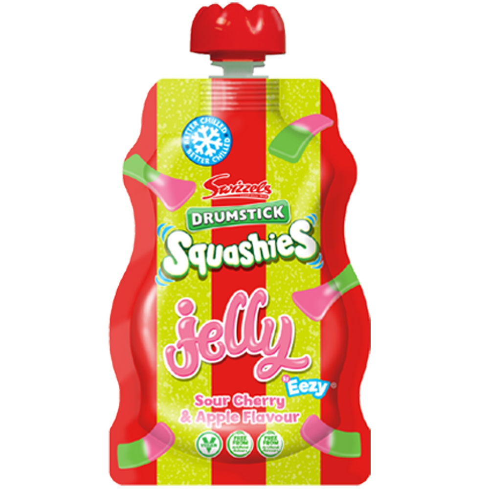 Swizzels Drumsticks Squashies Sour Apple and Cherry Jelly Pouch 80g (Box of 12)