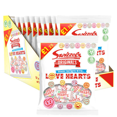 Swizzels Originals Love Hearts Bag 12 x 125g PMP – Valentine’s Day Sharing Candy Pack