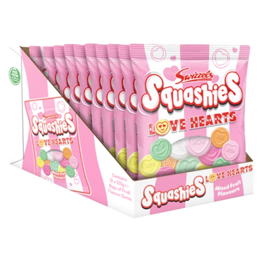 Swizzels Squashies Love Hearts Mixed Fruit Flavour 120g – Pack of 12