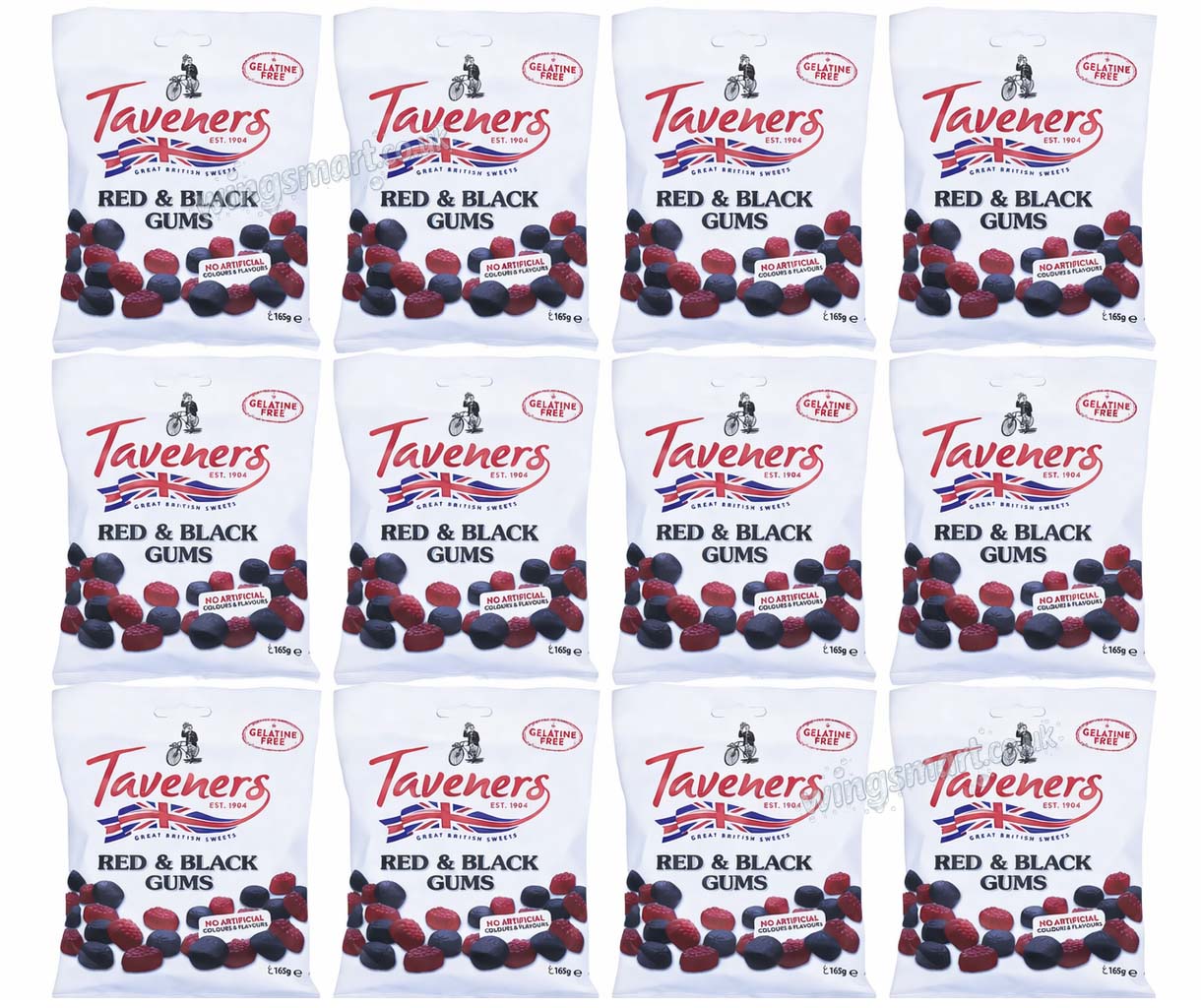 Taveners Red & Black Gums 165g – 12 Bags