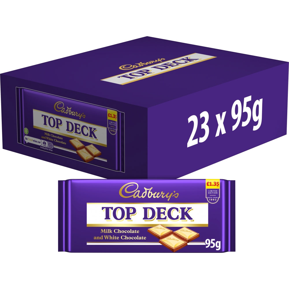 Cadbury's Top Deck Milk & White Chocolate Bar 95g (Box of 23)