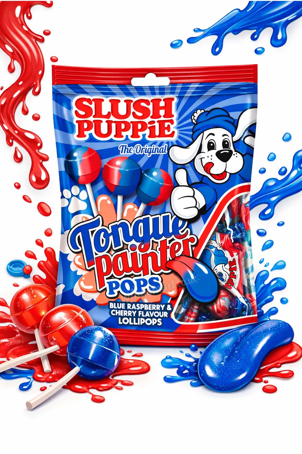 Slush Puppie Tongue Painter Pops Duo Flavour Lollipops 80g (14 x 80g Bags)