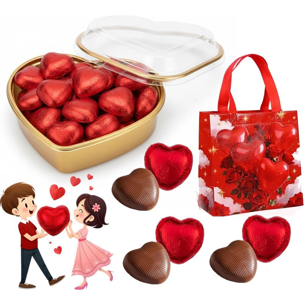 Red Foiled Heart Chocolates Gift Box & Valentine’s Gift Bag 250g