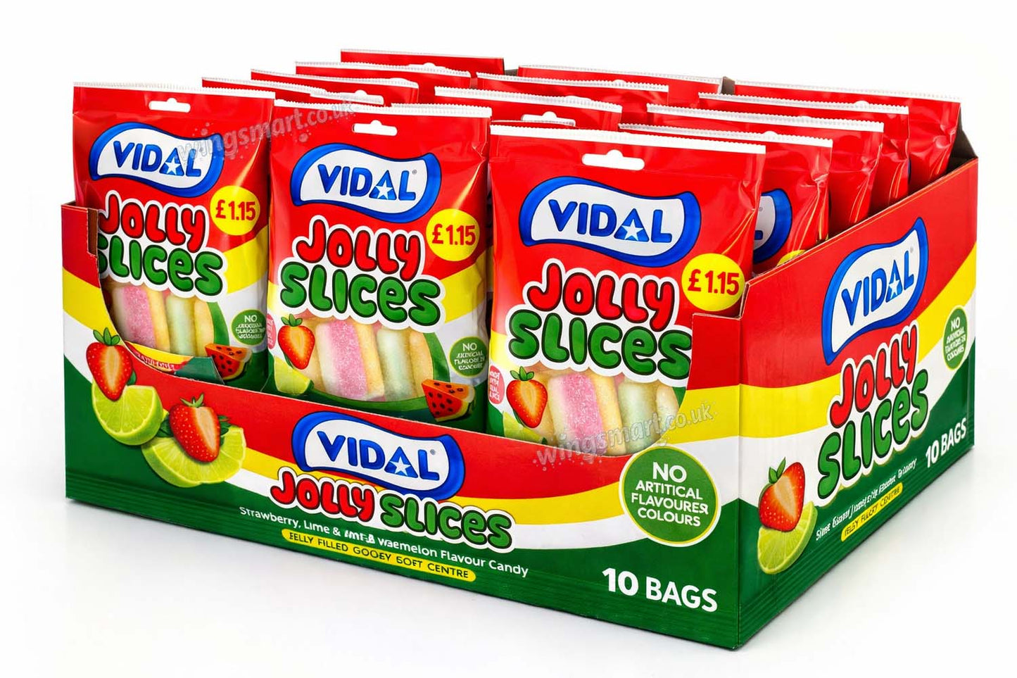 Vidal Jolly Slices Strawberry, Lime & Watermelon Candy 140g – Case of 10