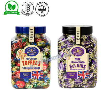 Walker's Nonsuch 1.25kg Eclairs Jars Assorted Toffee & Chocolate and Milk Chocolate Varieties