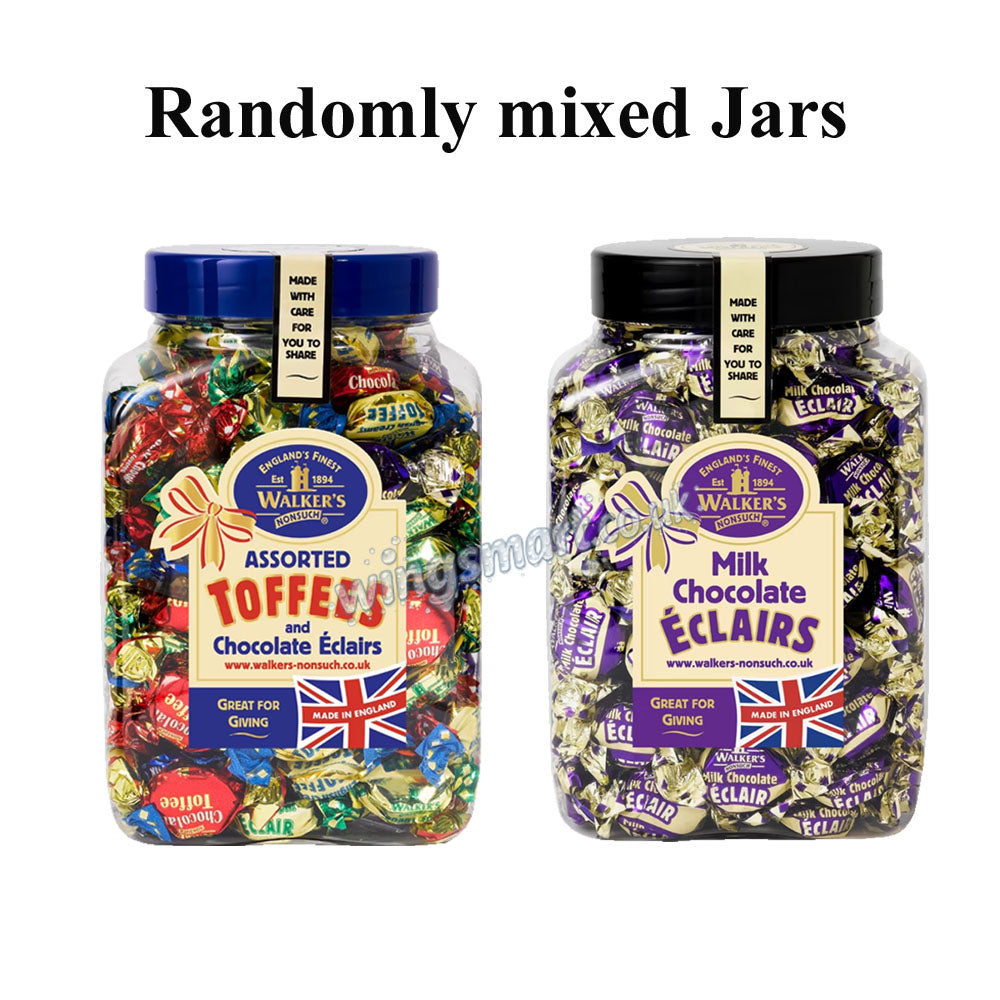 Walker's Nonsuch 1.25kg Eclairs Jars Assorted Toffee & Chocolate and Milk Chocolate Varieties