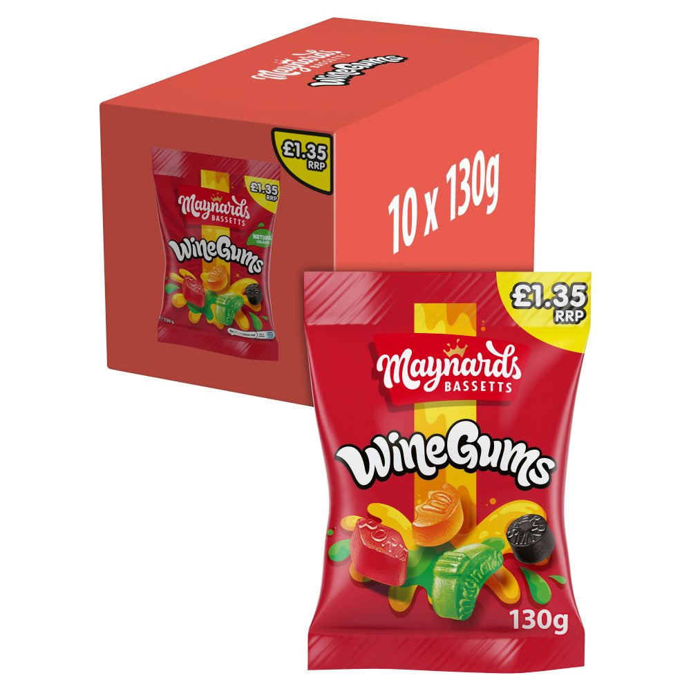 Maynards Bassetts Wine Gums Sweets Bag PMP 130g (Box of 10)