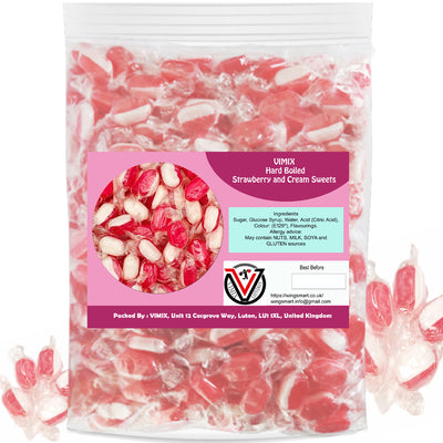 VIMIX Premium Wrapped Hard Boiled Candy Sweets Bag - Perfect for Parties (Strawberry & Cream)