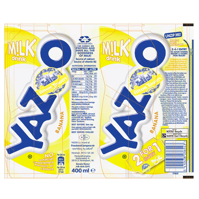 Yazoo Banana Milk Drink 400ml – 10 Bottles