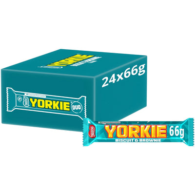 Yorkie Duo Biscuit & Brownie Flavour Milk Chocolate Bar 66g (Box of 24)