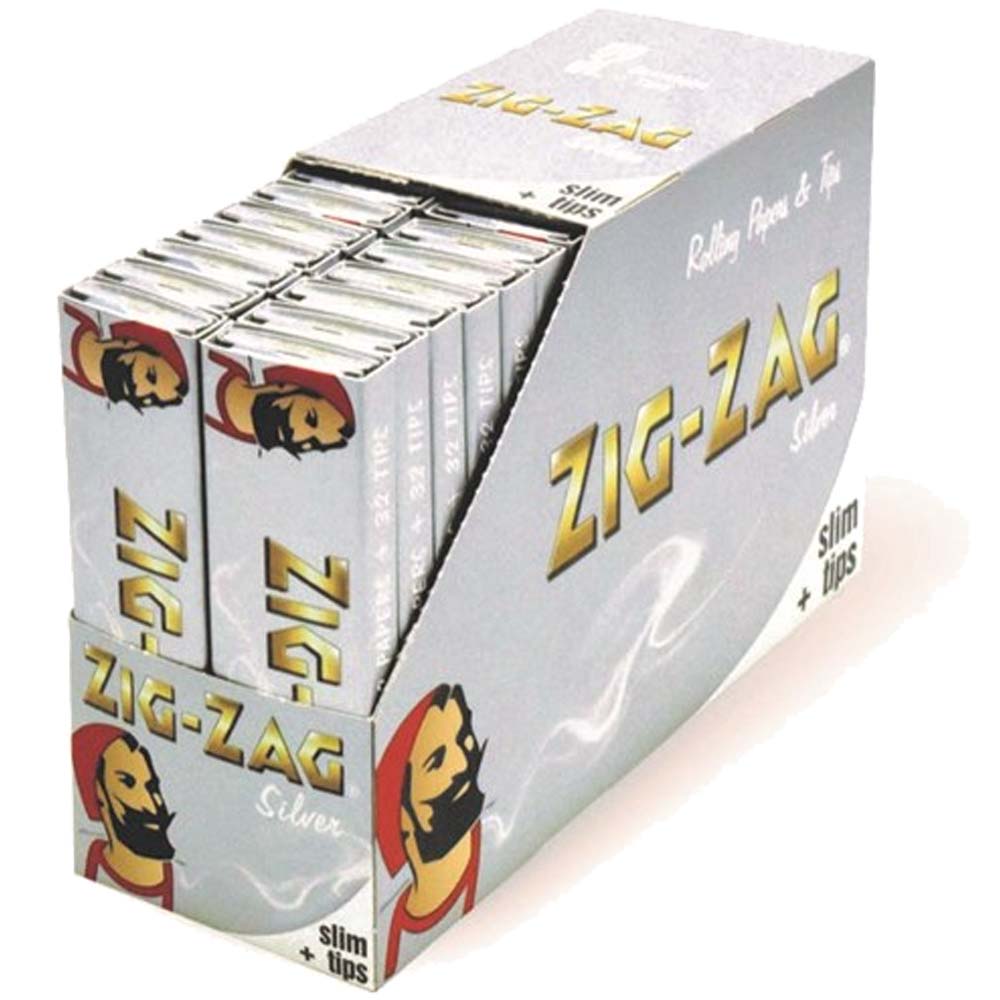 Zig Zag King Size Silver Rolling Papers + Slim Tips – 32 Pack
