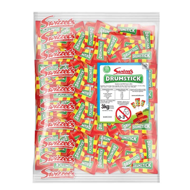 Swizzels Drumstick Lollies Raspberry & Milk Flavour (500g–3kg)