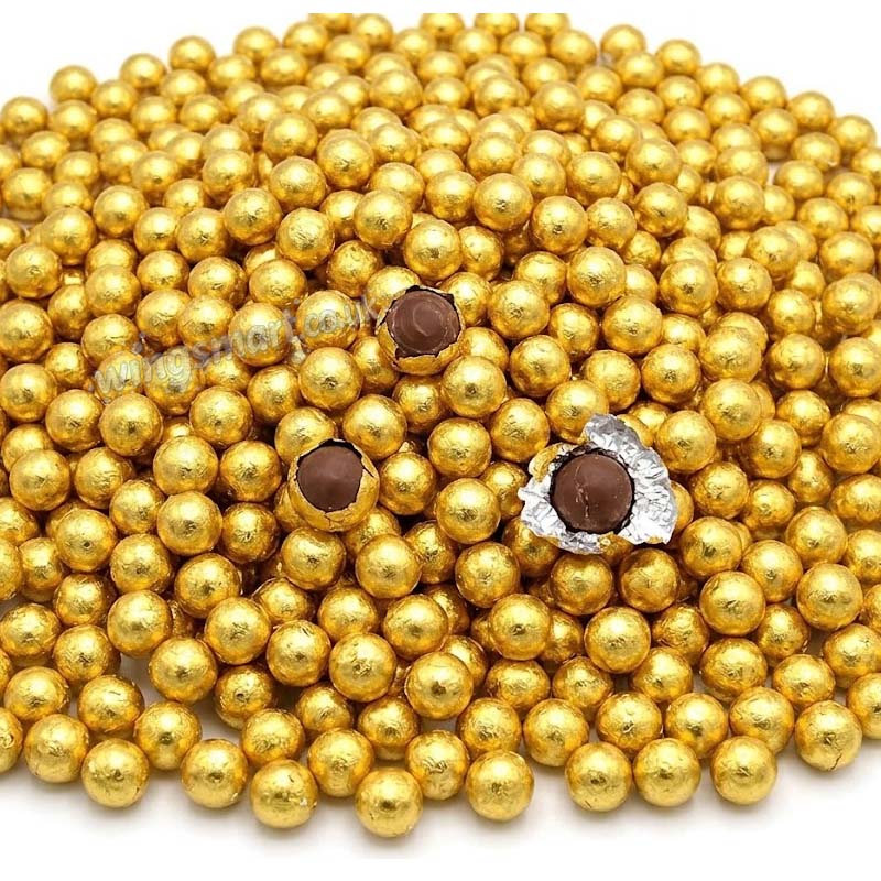 Solid Milk Chocolate Gold Foil Balls 1kg - 5kg