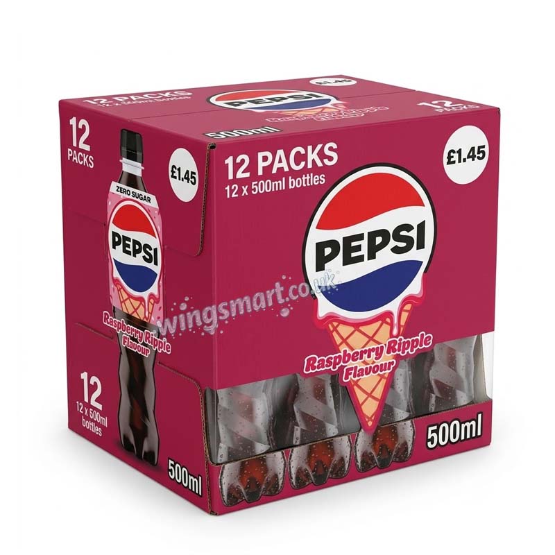 Pepsi Raspberry Ripple Flavour Zero Sugar 500ml PMP Case of 12
