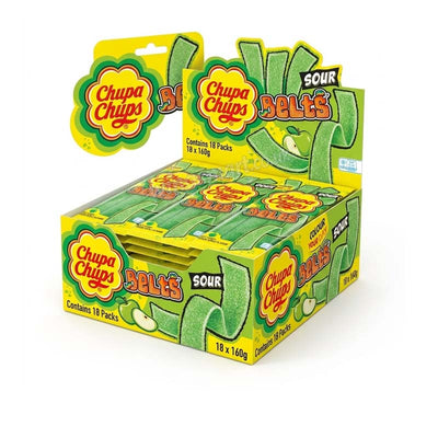Chupa Chups Sour Apple Belts Pack 90g (9 or 18 Packs)