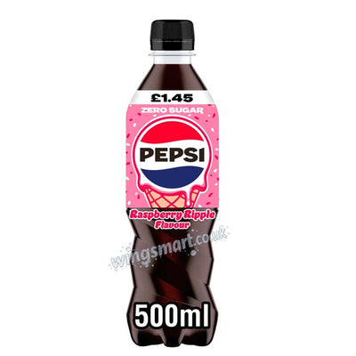 Pepsi Raspberry Ripple Flavour Zero Sugar 500ml PMP Case of 12