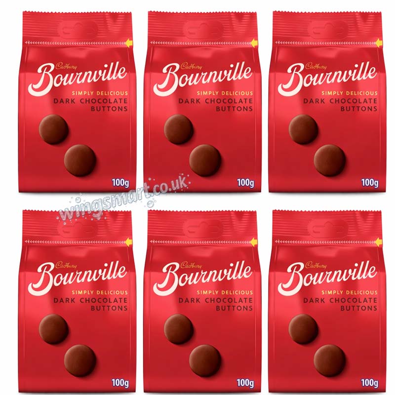 Cadbury Bournville Dark Chocolate Giant Buttons Bag 100g (Pack of 6)