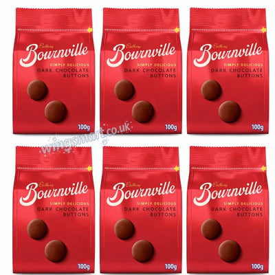 Cadbury Bournville Dark Chocolate Giant Buttons Bag 100g (Pack of 6)