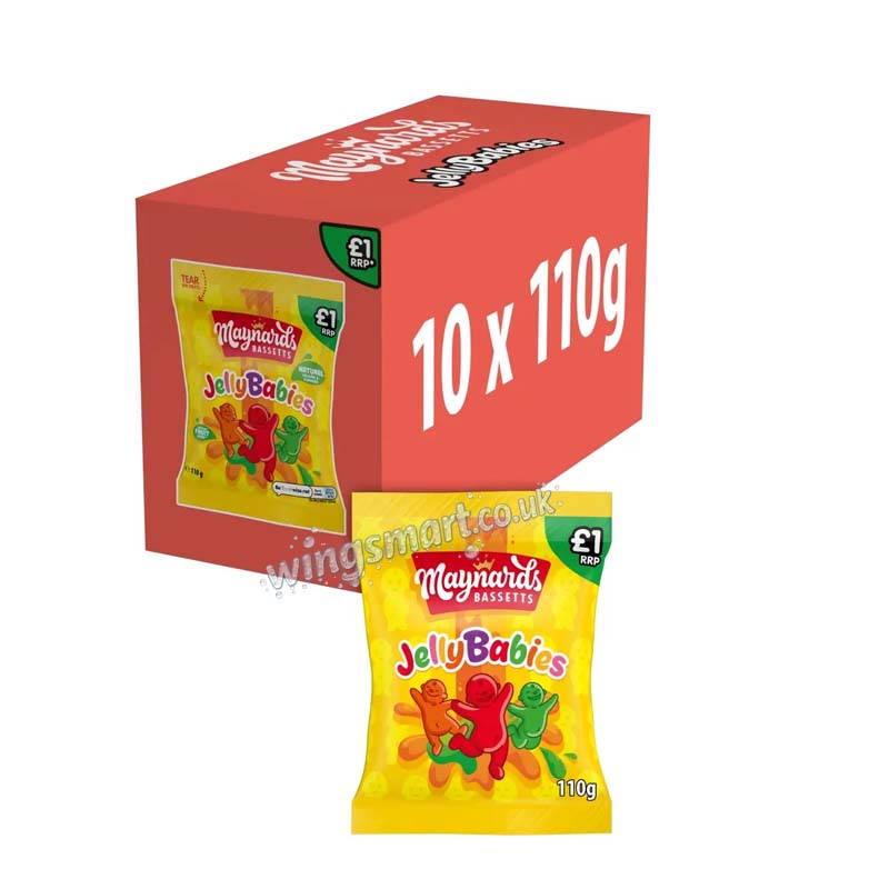 Maynards Bassetts Jelly Babies Sweets Bag 110g (Pack of 10)