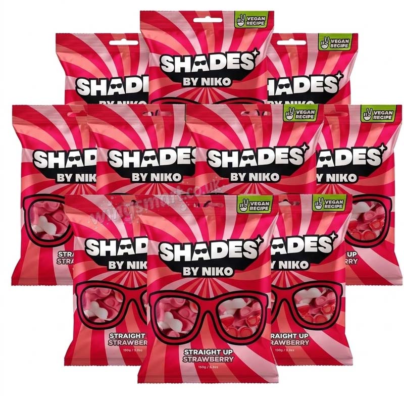 Shades by Niko Straight Up Strawberry Flavour Sweets Bag 150g (10 Or 20 Packs)