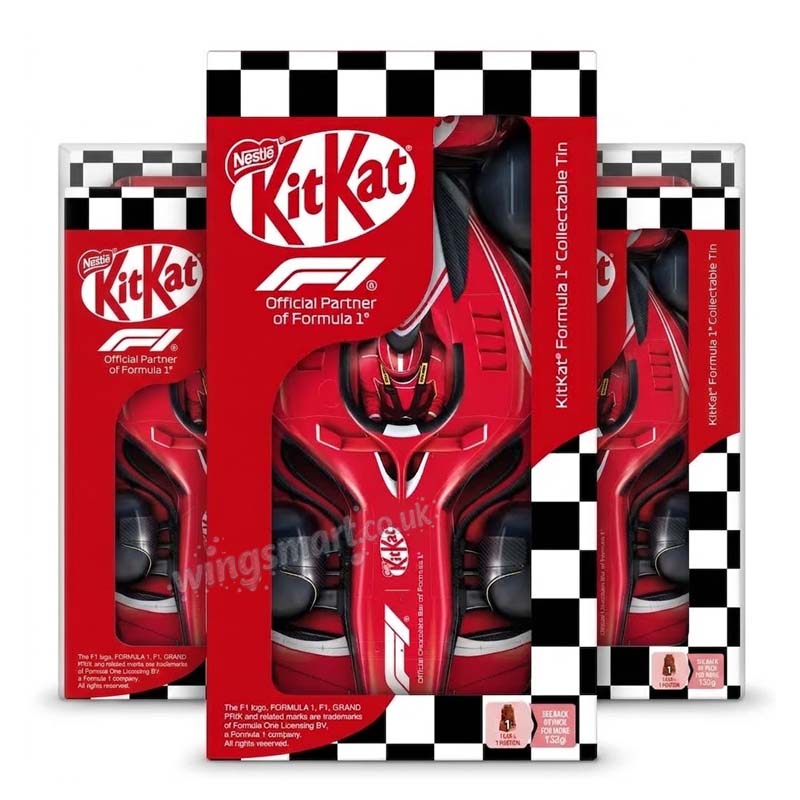 KitKat F1 Milk Chocolate Collectable Tin Car 132g (04 or 08 Packs)