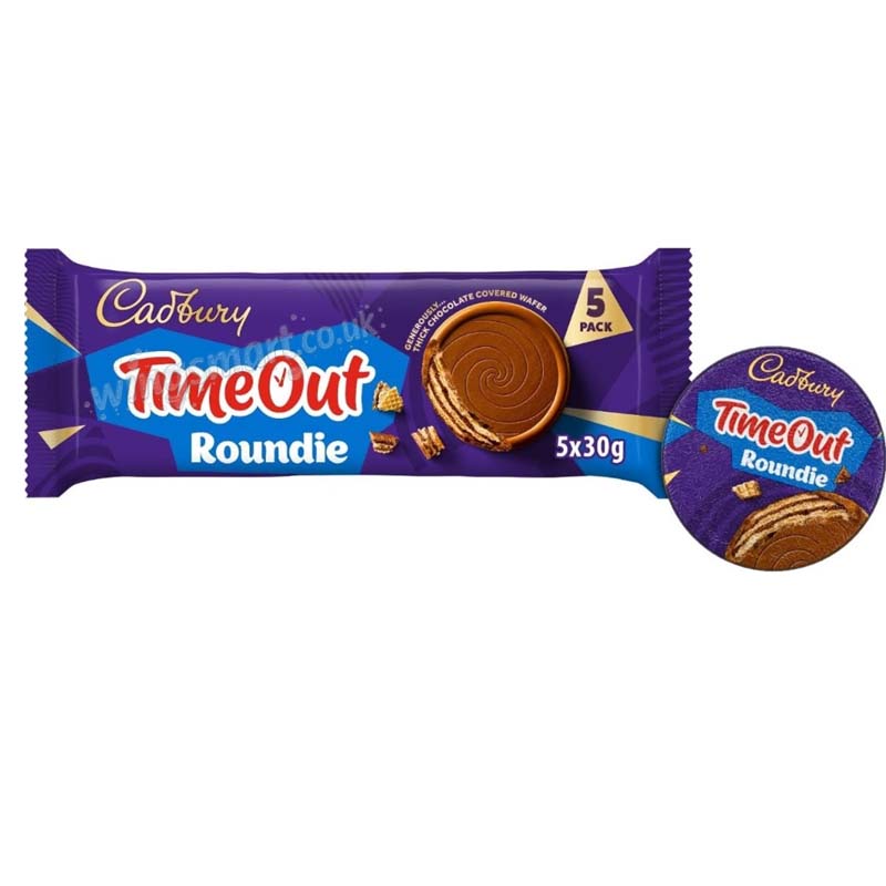 Time Out Roundie Chocolate Wafer Bars, 5 x 30 g (Pack of 5)