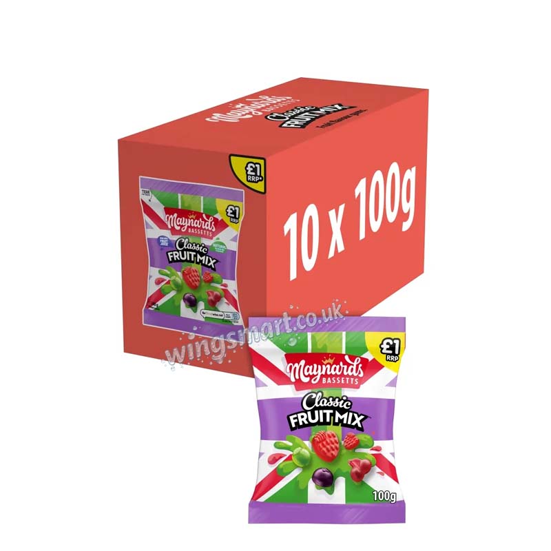 Maynards Bassetts Classic Fruit Mix Jelly 100g PMP (Pack of 10)