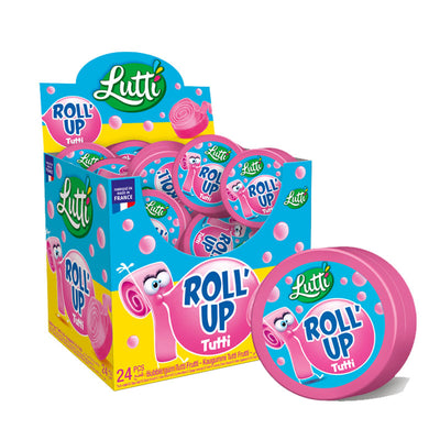 Lutti Roll Up Tutti Tub 29g x 24 Tutti Frutti Bubble Gum Rolls Fun Chewy Candy