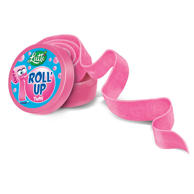 Lutti Roll Up Tutti Tub 29g x 24 Tutti Frutti Bubble Gum Rolls Fun Chewy Candy