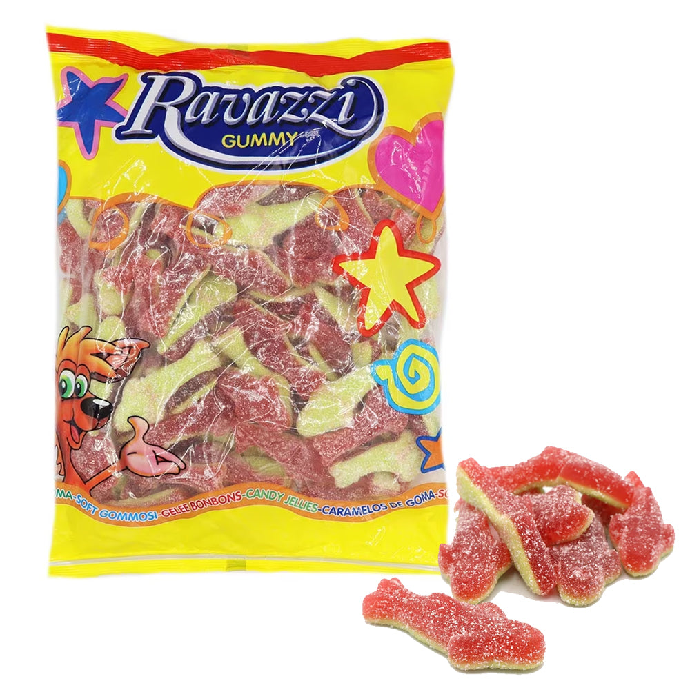 Ravazzi Sour Watermelon Sharks Gummy Candies - 1kg Bulk Bag, Sour Coated Watermelon Flavor Gummies for Pick and Mix